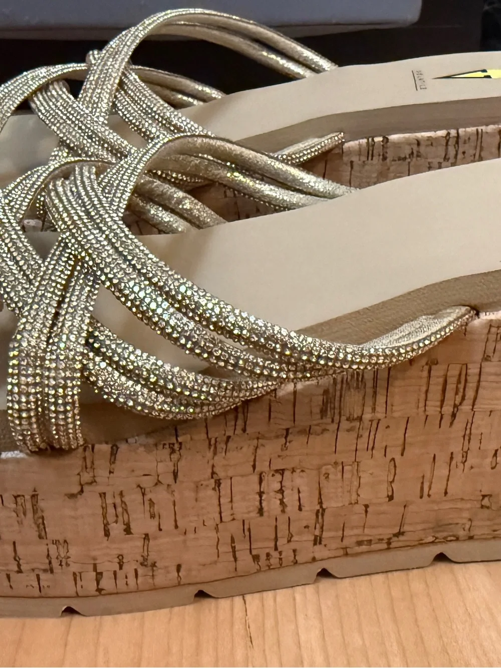 Volatile Gold Braided Strappy Wedge Sandals